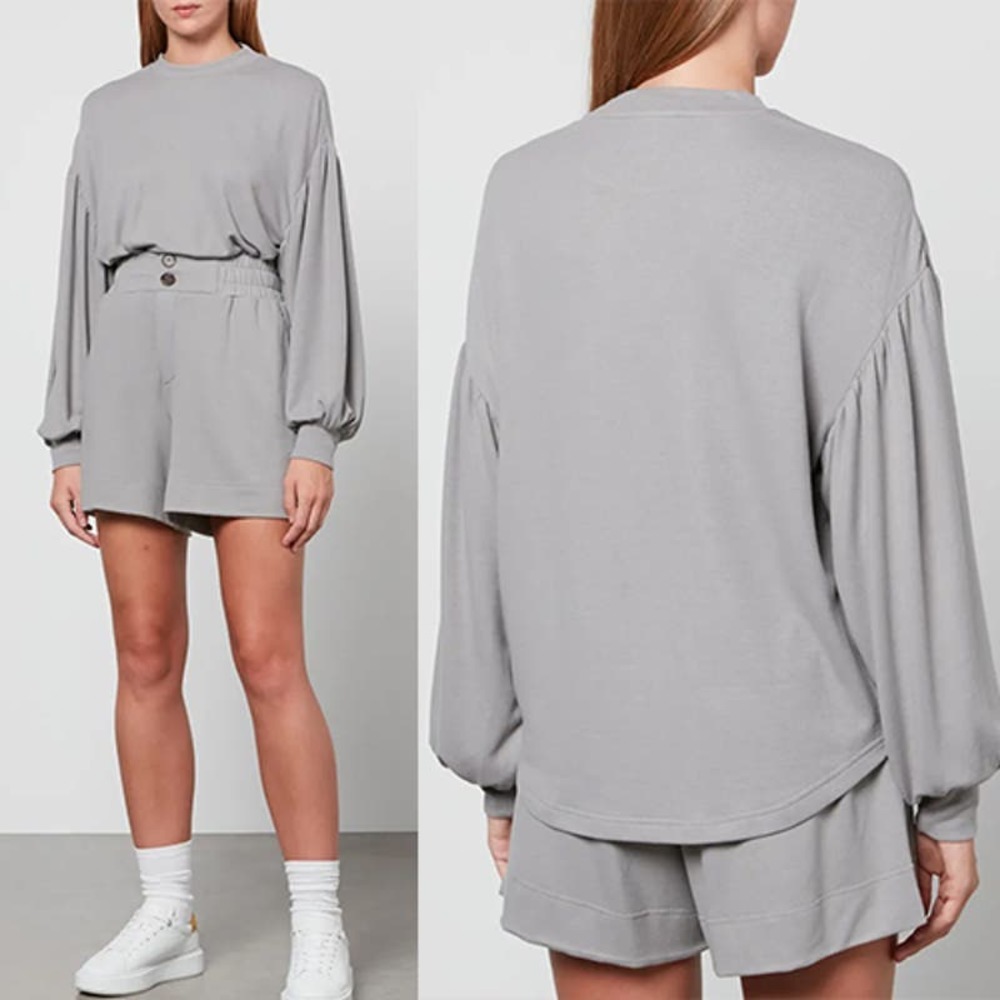 NEW Varley Brannon Ribbed Crewneck Long Sleeve Pullover Gray Sweatshirt Top